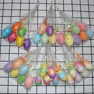 Schaumstoff Ostereier Stecker Mehrfarbig Glitzer Pailletten Muster Ei Blumenstäbe Bandschleife Festliche Party Garten Baum Dekoration Ornamente Kinder Geschenke