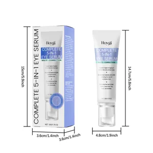 HOYGI 5-in-1 oogserum gedetailleerd weergave, toont verpakkingsgrootte en buisafmetingen.