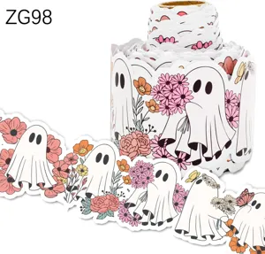 Detailopname van Halloween spook en bloemen zelfklevende bulletinbord randsticker