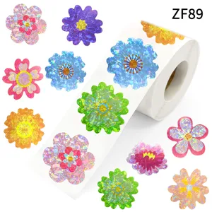 500pcs Laser Colorful Flower Decorative Stickers Roll Holographic DIY Scrapbooking Photo Wall Gift Wrap Floral Decals