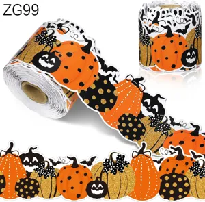 Close-up van Halloween golvende randstickers met pompoen en vleermuis ontwerpen voor decoratie.