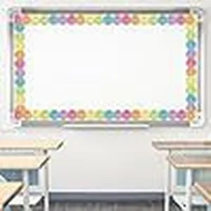 Bordure autocollante colorée avec smileys pour tableau blanc de salle de classe.