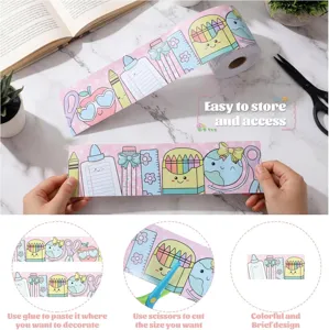Detail view of back-to-school pink decorative bulletin board border stickers 10m roll