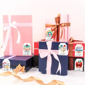 Juego de pegatinas de agradecimiento para maestros en cajas de regalo coloridas