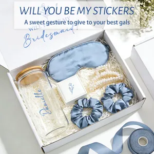 Vinyl-Hochzeitsaufkleber für Brautjungfern-Geschenkbox-Deko in Dusty Blue