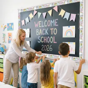 School-themed bulletin board border sticker used to decorate a classroom blackboard.