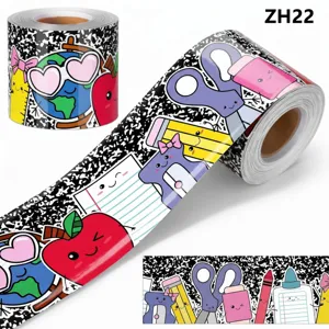 Detail showing back-to-school theme bulletin board border sticker with cute school icons