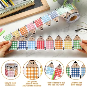Detailed macro view of colorful checkered pencil pattern bulletin board border sticker