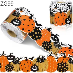 Halloween Gegolfde Prikbord Randen Stickers Kleurrijke Pompoen Vleermuis Ontwerp Zelfklevende Randtrim Voor Klaslokaal Kantoor Huis Feest Decor