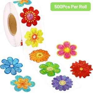 500pcs colorful laser holographic flower stickers roll for rewards