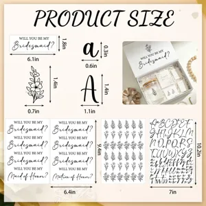 Detaillierte Produktabmessungen der Vinyl-Hochzeitsaufkleber für die Dekoration von Geschenkboxen