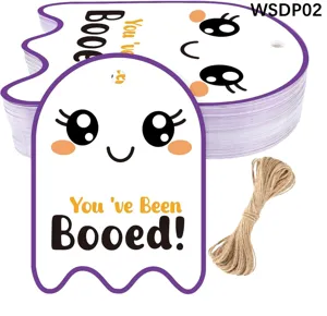 Cute ghost Halloween gift tags with 'You've Been Booed' text and twine rope