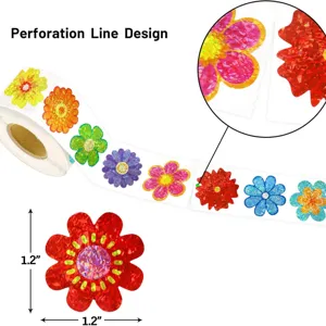 500-count roll of holographic floral stickers, 1.2-inch diameter waterproof rewards.