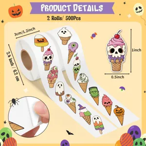Αυτοκόλλητα Halloween σε ρολό με σχέδια παγωτό νεκροκεφαλή για εορταστική διακόσμηση