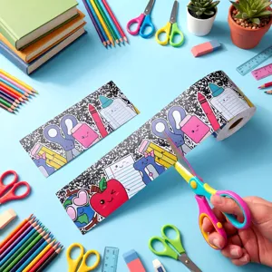 Detailed view of colorful cartoon school theme bulletin board border stickers