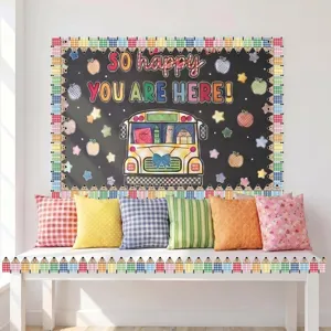 Colorful checkered pencil bulletin board borders used for classroom wall and bench decoration