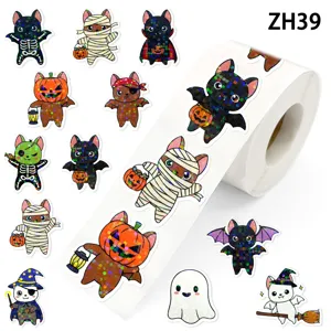 Αυτοκόλλητα Halloween Laser Cartoon Cat Τρομακτικό Σχέδιο Κολοκύθας Νυχτερίδας Μούμιας για Διακόσμηση Κουτιού Δώρου Κάρτας Ευχών Εορταστικά Αξεσουάρ