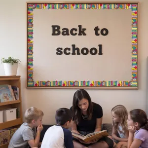 School themed bulletin board border stickers featuring colorful books and globes