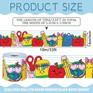 Detailed size diagram for 10m scalloped back to school bulletin board border