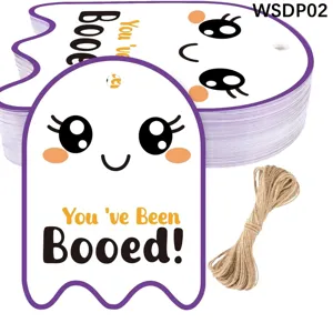 Cute Ghost Shape Halloween Gift Tags With Jute String You've Been Booed Themed Paper Hanging Labels For Holiday Candy Bag Wrapping Decor