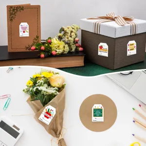 Pegatinas de agradecimiento para maestros en caja de regalo, cuaderno y ramo de flores