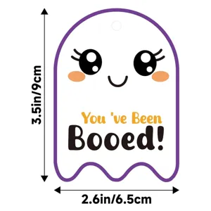 Cute ghost-shaped Halloween gift tag with dimensions 3.5x2.6 inches for party decor.