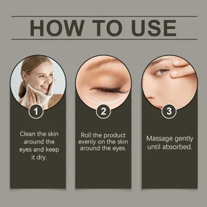 Guide étape par étape montrant comment utiliser correctement l'huile pour les yeux.