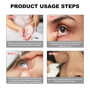 Guide d'utilisation des gouttes pour les yeux avec quatre étapes simples pour les appliquer.