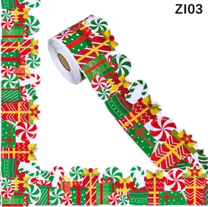 Adesivi per Bordi della Bacheca di Natale Rosso Verde Scatola Regalo Modello di Caramelle Bordo Ondulato Aula Ufficio Adesivo Decorativo da Parete Rotolo