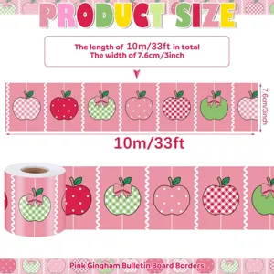 Détails de taille pour les bordures adhésives de tableau rose pomme vichy, 10m