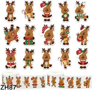 Detailed view of 500 Christmas reindeer stickers roll for gift wrapping and labels
