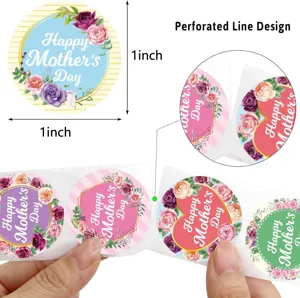 Détail des autocollants ronds de 1 pouce pour la fête des mères avec motif floral.
