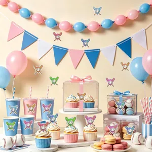 Pegatinas de béisbol holográficas de colores en vasos de fiesta y cajas de regalo