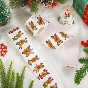 Roll of 500 Christmas reindeer stickers for gift packaging and holiday decoration