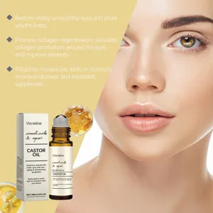 Detailed view of Viareline castor oil eye roller, soothing and moisturizing the delicate eye area.