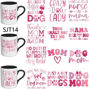 UV Transfer Pink Letter Dog Theme Stickers Waterproof DIY Decorative Decals For Water Cups Bottles Glass Scrapbooking