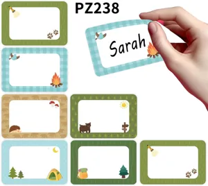 Self-adhesive waterproof camping theme name labels for kids school supplies and bottles