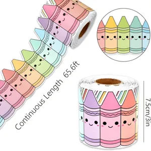 Detailed view of cute crayon pattern border stickers for classroom bulletin board decoration.