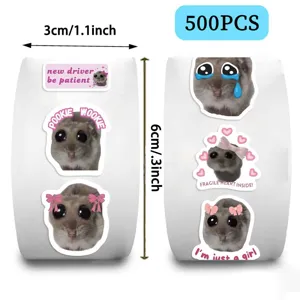 Funny hamster meme sticker roll 500pcs for DIY decoration 3cm size waterproof decal