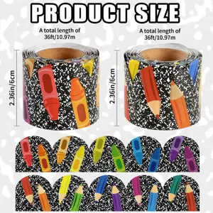 Product size guide for colorful crayon and pencil bulletin board border stickers