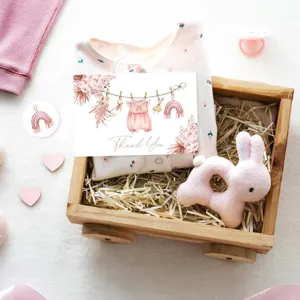 Boho Blumen und Regenbogen Dankeskarte für Babyparty Briefpapier Geschenkbeilage