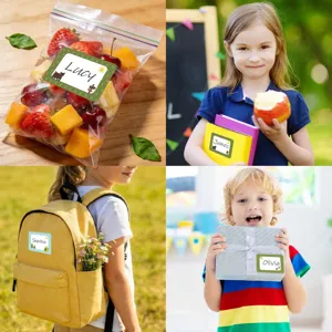 Versatile self-adhesive name labels for school bags, lunch bags, and personal gifts.