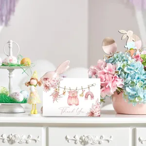 Boho-Dankeschön-Karte zur Babyparty mit Regenbogen- und Blumenillustrationen