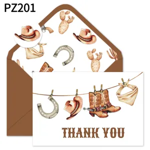 Stilvolle Western-Cowboy-Dankeskarte mit Aquarell-Hut- und Stiefel-Illustrationen