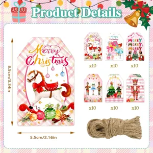 60pcs Christmas gift tags with Nutcracker and Ballet designs, pink festive labels