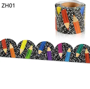 Detail of 10m roll cartoon pencil bulletin board border stickers for classroom decor
