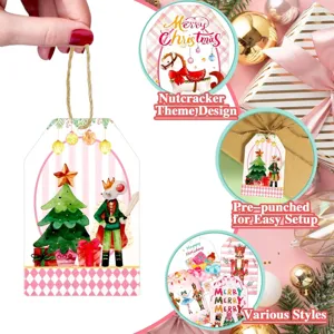 Pink Nutcracker theme Christmas gift tags with various designs for holiday DIY gift wrapping