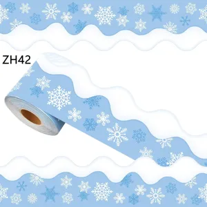 Winter Snowflake Christmas Gift Box Bulletin Board Border Stickers Scalloped Self Adhesive Holiday Party Decor Stickers