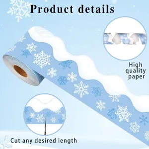 Winter snowflake bulletin board border sticker, 10m long, blue and white wave design