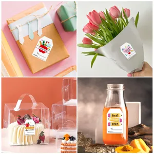 Pegatinas de agradecimiento para maestros en caja de regalo, flores, pastel y botella.